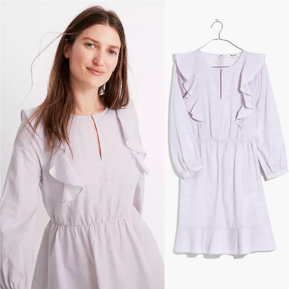 Madewell Ruffle-Shoulder Mini Dress Lavender Heather Botanical 6 NWT - Picture 11 of 11